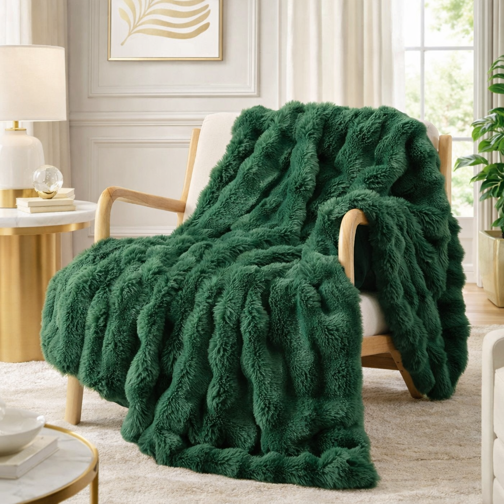 Olive Bubble Faux Fur Throw Blanket – 50" x 60"