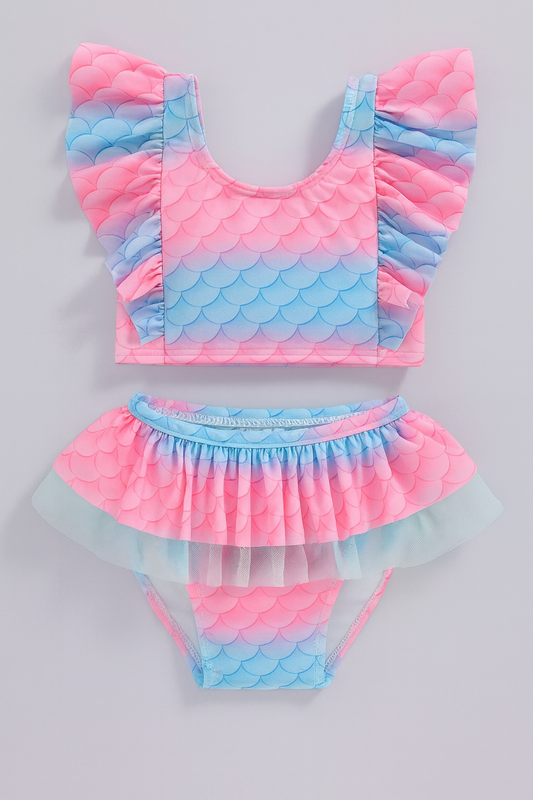 Blue-Pink Ice-Cream 2pcs Girl Swimsuit