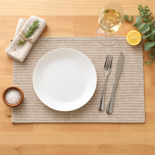 Beige Braided Stripe Woven 13"X19" Placemat