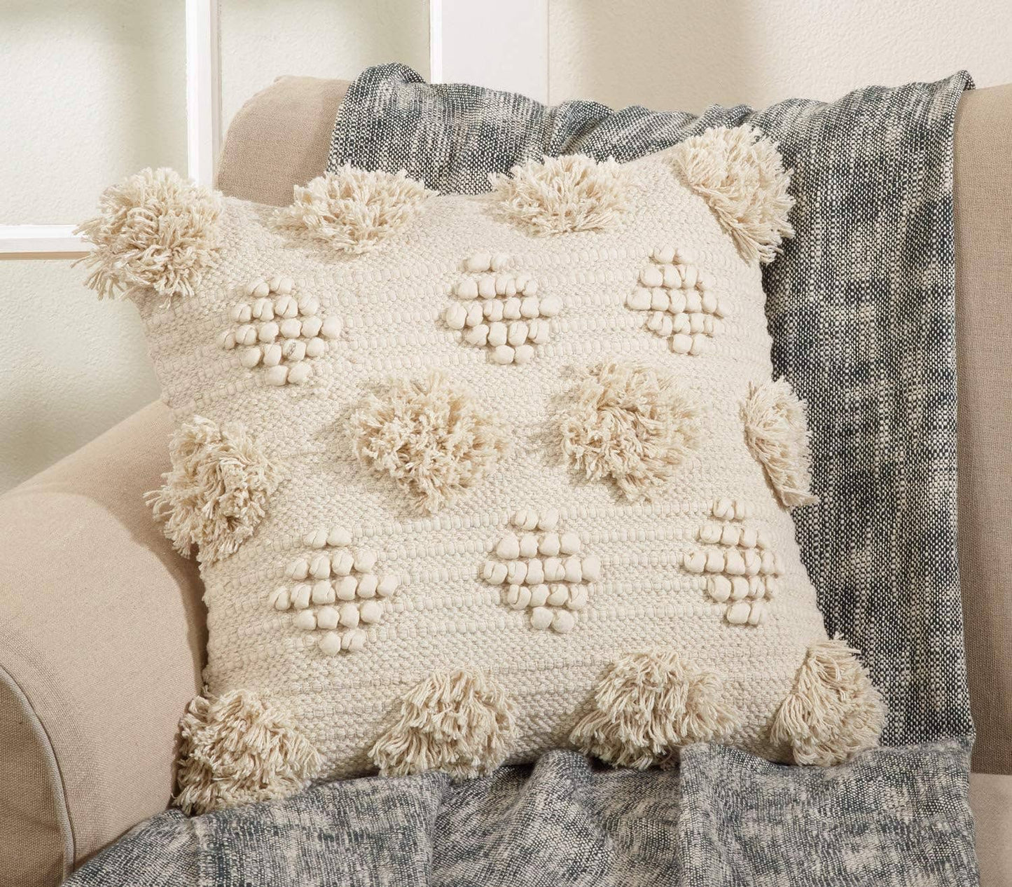 3201 - Ivory Modern Textured Down Filled Cotton 18" Throw Pillow