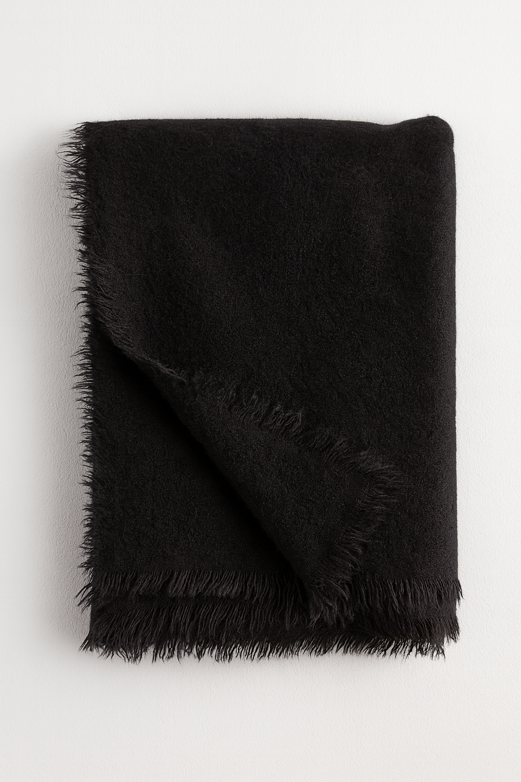 Black Solid Cashmere Blend Woven Blanket Scarf