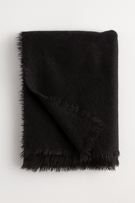 Black Solid Cashmere Blend Woven Blanket Scarf