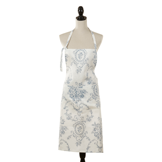 1162 - Indigo Toile Floral Linen-Cotton Apron