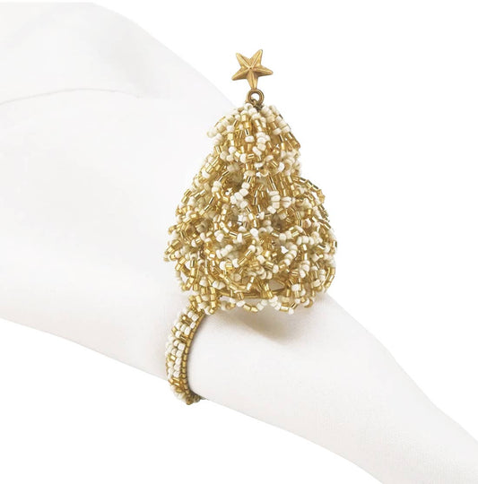 NR960 - Beaded Gold Christmas Tree Napkin Ring