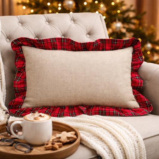 Tartan Plaid Ruffle Trim 12"x20" Throw Pillow