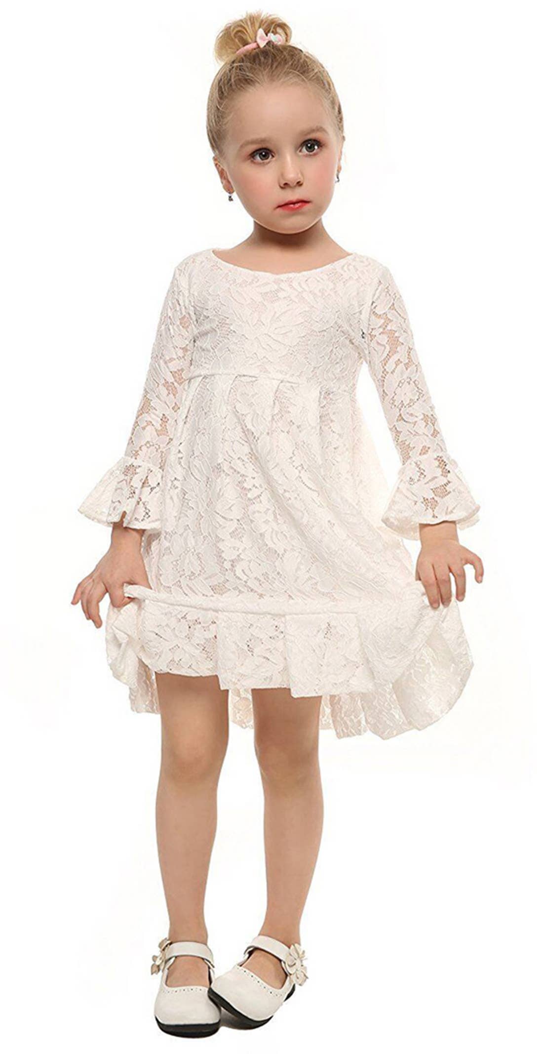 White Poet Sleeve Lace Girl Dress