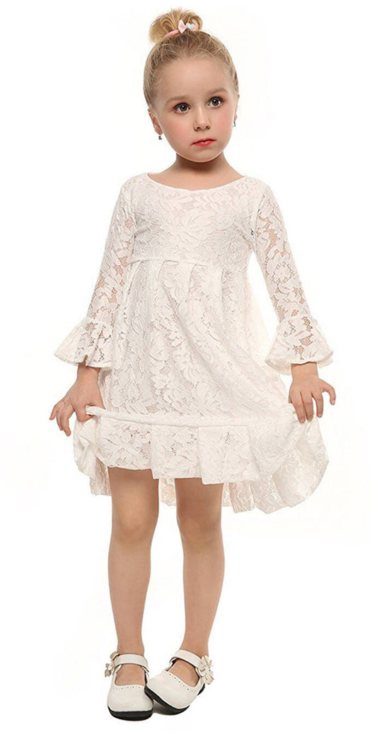 White Poet Sleeve Lace Girl Dress