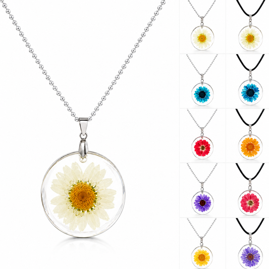 Pressed Natural Daisy Flower Resin Pendant Necklace