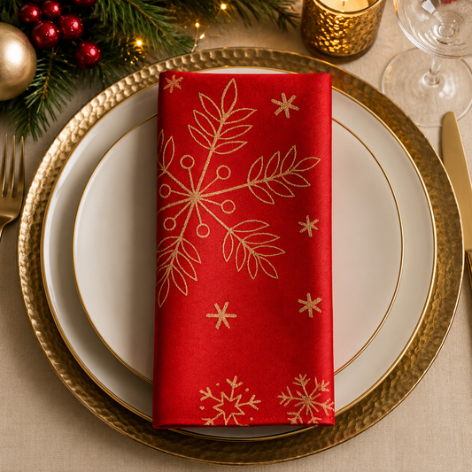 Gold Foil Snowflake Festive Red 20" Cloth Napkin