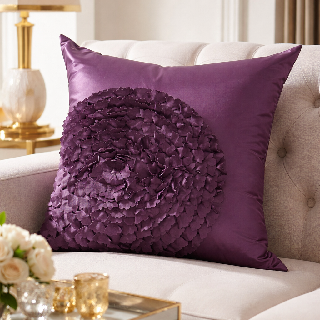 2495 - Eggplant Purple Silky Flower Filled 17" Throw Pillow