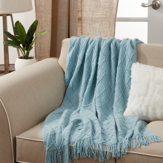 TH401 - Light Blue Knitted 50"x60" Throw Blanket