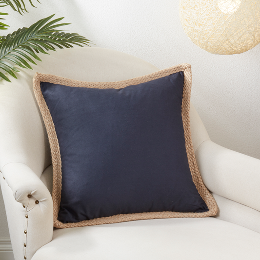 24137 - Navy Blue Jute Braided Down Filled 20" Throw Pillow