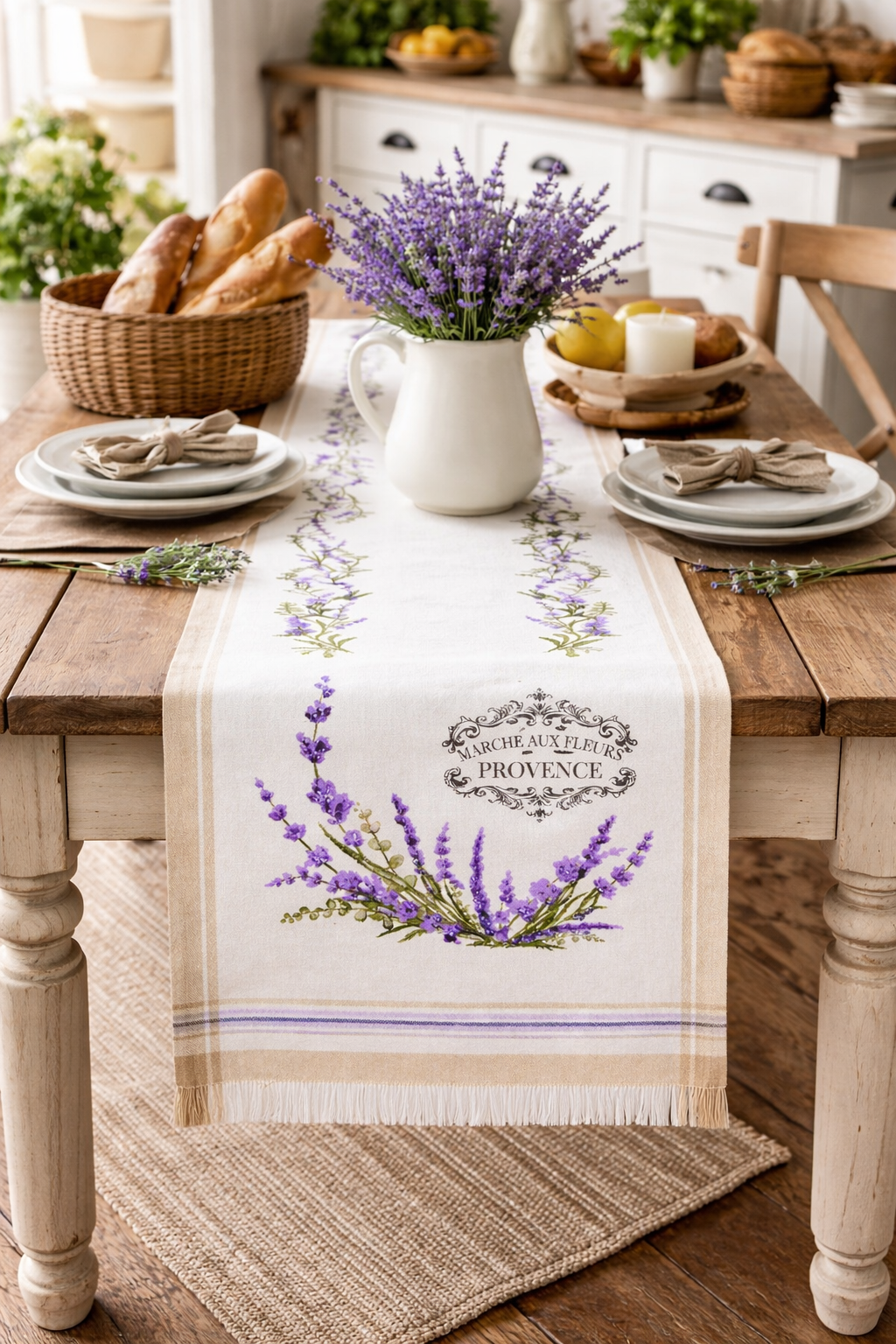 French Provence Lavender Cotton Table Runner - 14x72 in