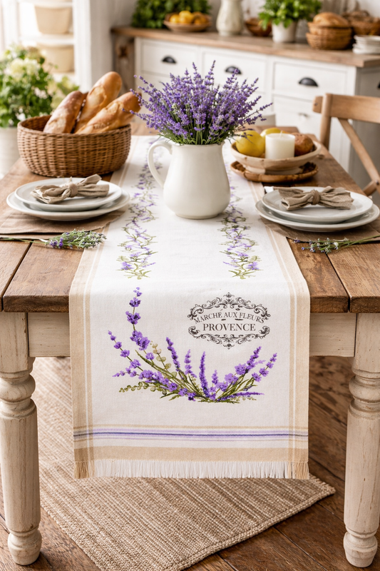 French Provence Lavender Cotton Table Runner - 14x72 in
