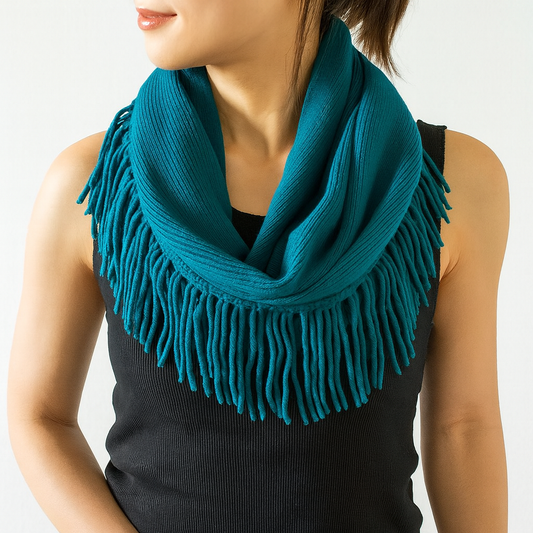 Turquoise Knit Fringe Infinity Scarf