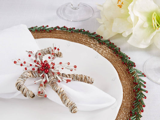 NR280 - Beaded Candy Cane Seagrass Napkin Ring