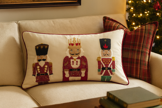 PLW0164 - Embroidered Nutcracker Velvet 12"x20" Throw Pillow