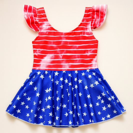 American Flag One-Piece Girl Swimsuit Dress