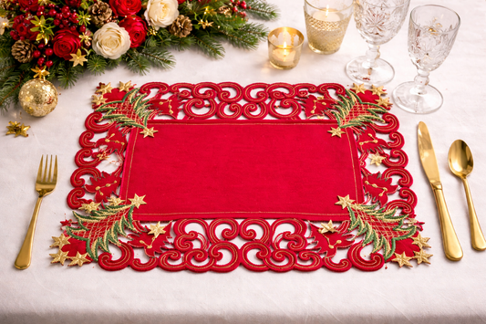 Red Embroidered Christmas Tree 14"x20" Placemat