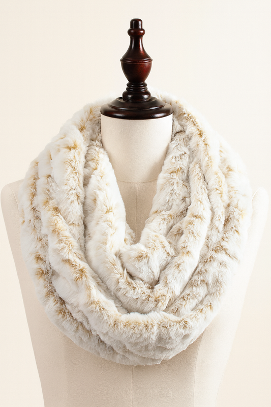Rose Beige Faux Fur Fashion Tube Infinity Scarf