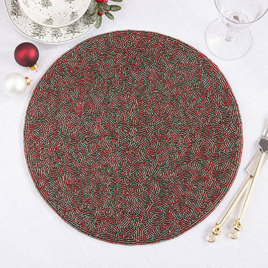 9104 - Red and Green Head Beaded Sparkly 15" Placemat