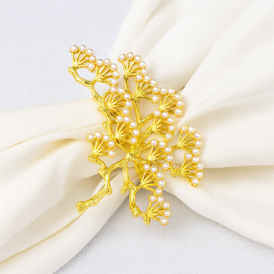 NR0082 - Gold Pearl Tree Design Silver Napkin Ring