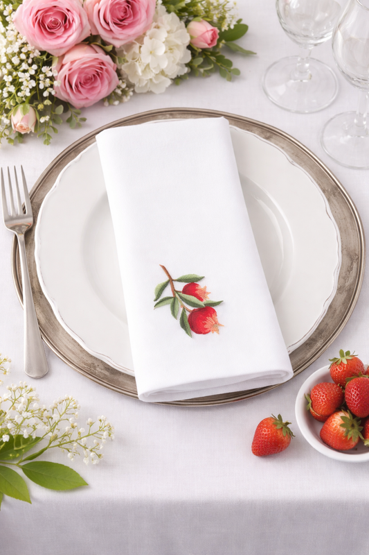 Embroidered Pomegranate White 20" Dinner Napkin