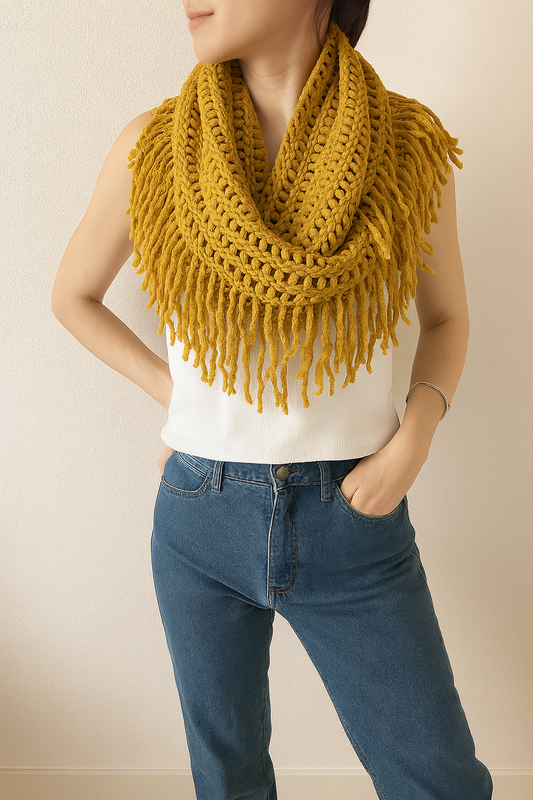 Mustard Knit Tassel Infinity Loop Scarf