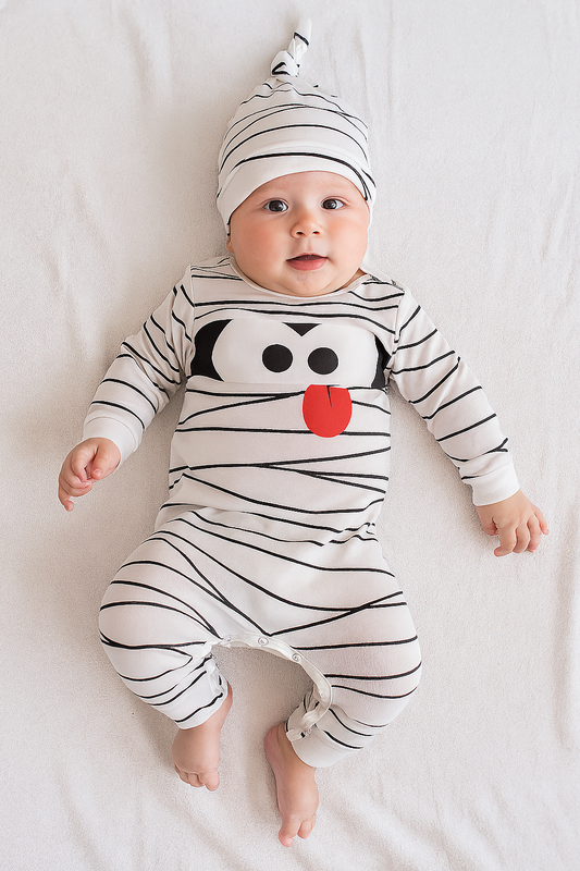 Little Mummy Cotton Romper & Hat 2-Piece Baby Costume Set