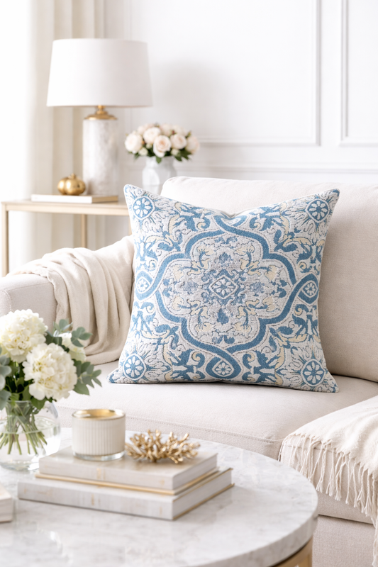 Blue Artisan Tile Pattern 18" Throw Pillow