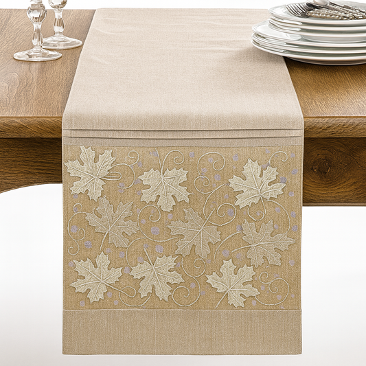 1340 - Natural Applique Maple Leaves 13"x72" Table Runner