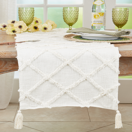 4400 - Ivory Diamond Tufted Pure Cotton Table Runner