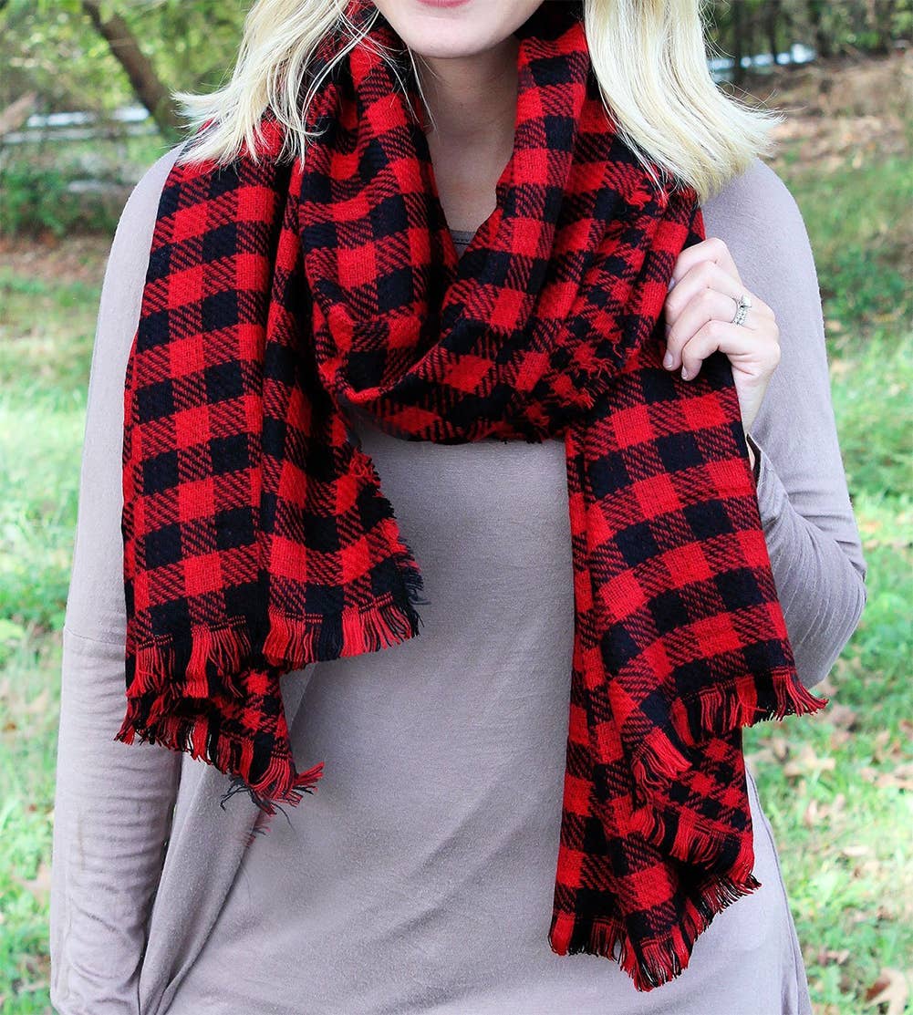 Red Double Side Buffalo Check Blanket Scarf