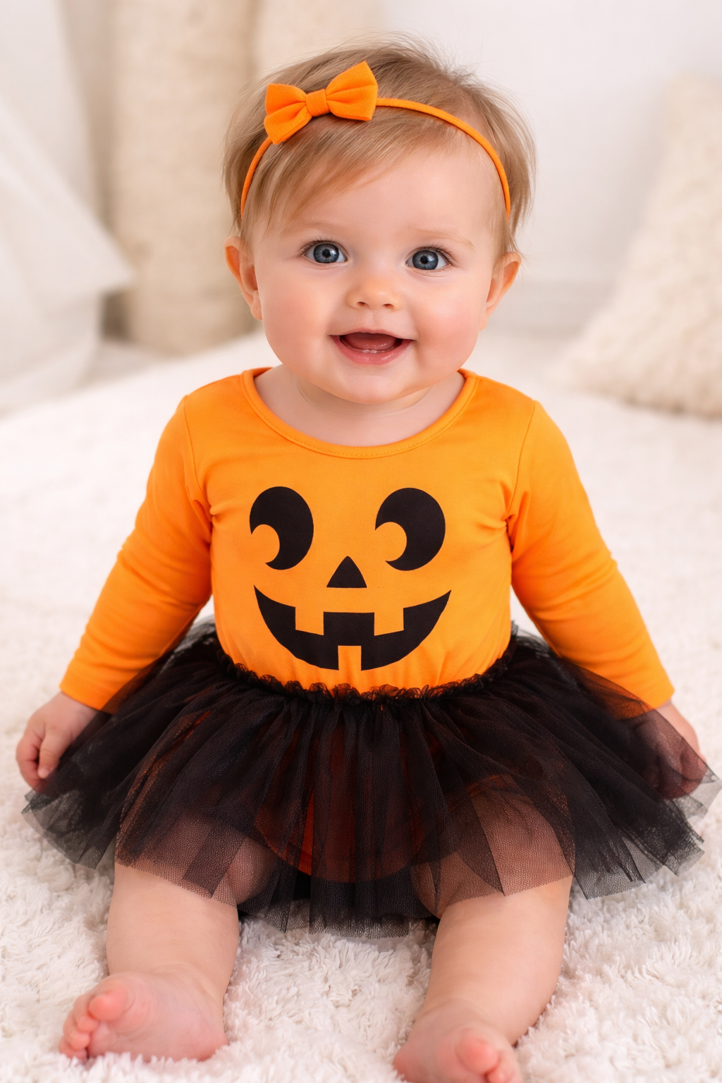 Orange-Black Halloween Tulle Baby Romper Dress