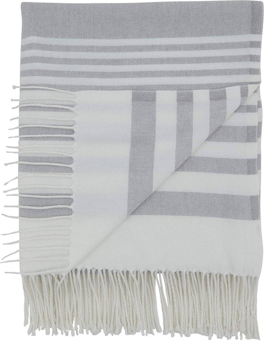 TH160 - Grey and White Striped Cotton Blend 50"x60" Throw Blanket