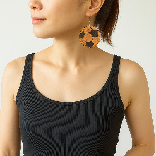Brown & Black Soccer Sport Leather Dangle Earrings