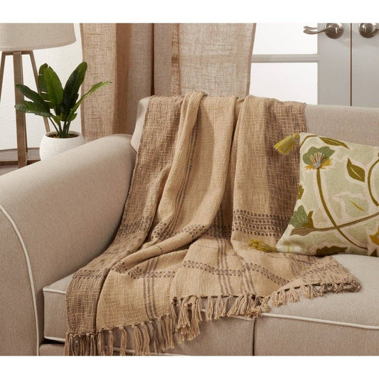 TH109 - Natural Luxury Plaid Tasseled Cotton 50"x70" Throw Blanket