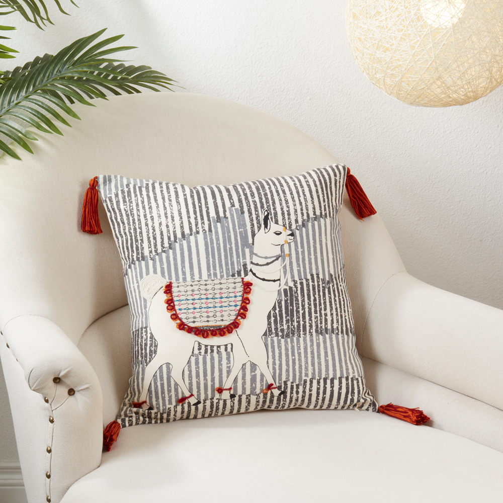 435 - Llama Tassel Cotton 18" Down-Filled Throw Pillow