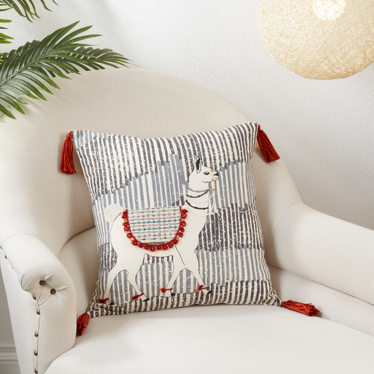 435 - Llama Tassel Cotton 18" Down-Filled Throw Pillow