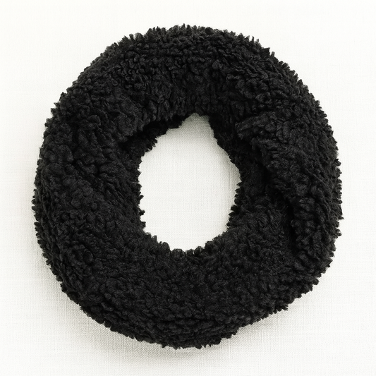 Black Fluffy Faux Fur Infinity Tube Scarf