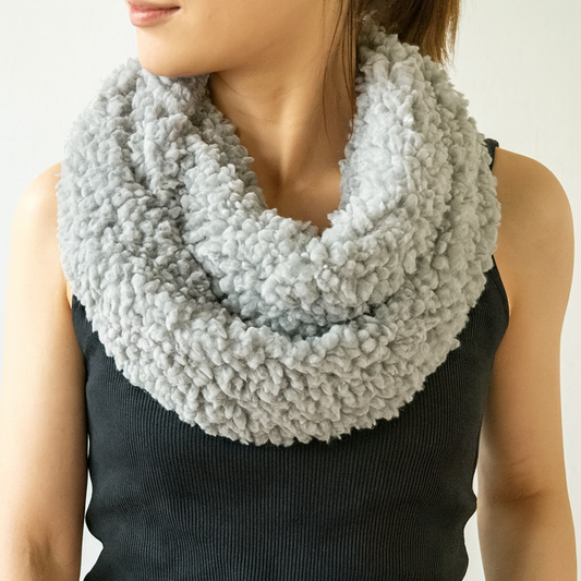 Grey Fluffy Faux Fur Infinity Tube Scarf