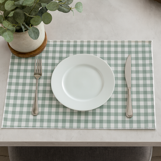 Sage & White Plaid  Reversible Placemat - 14"x20"