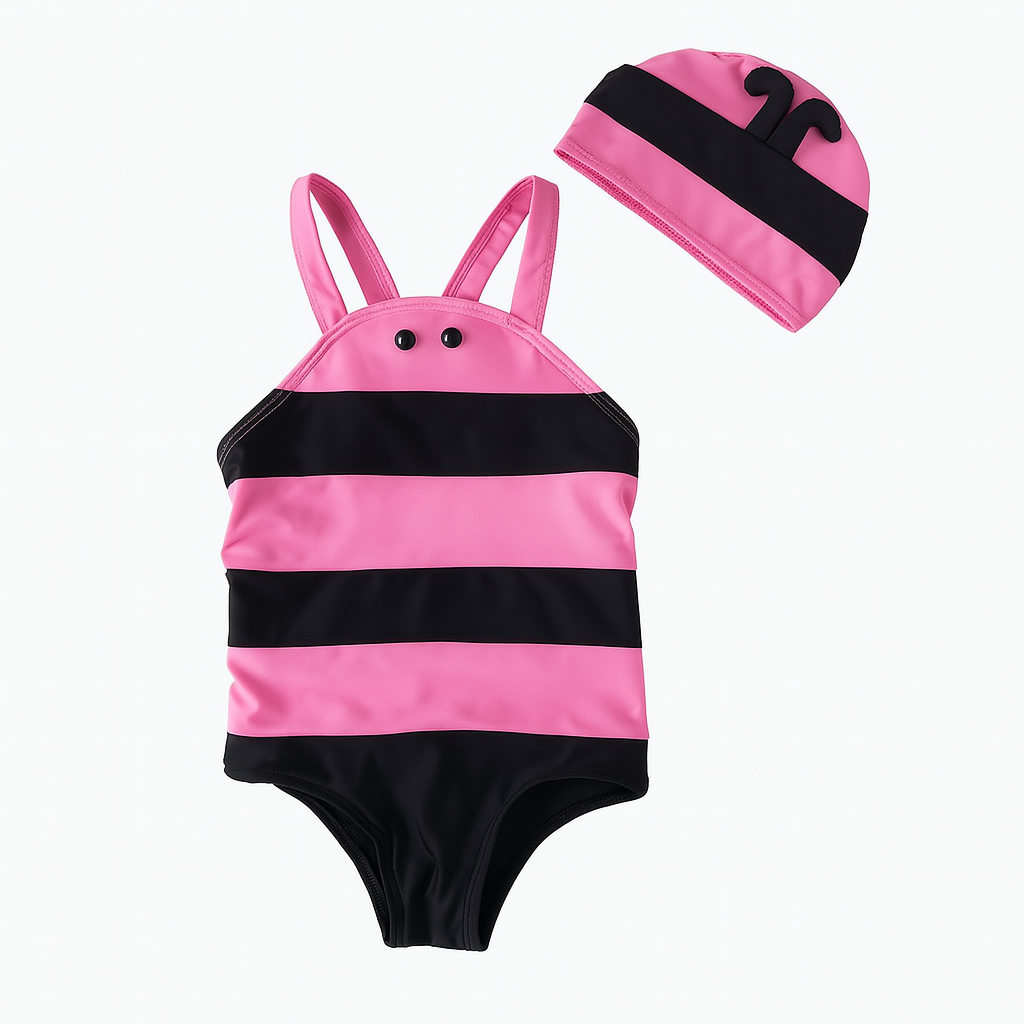 Pink & Black Bee Little Girl 2pcs Swimsuit