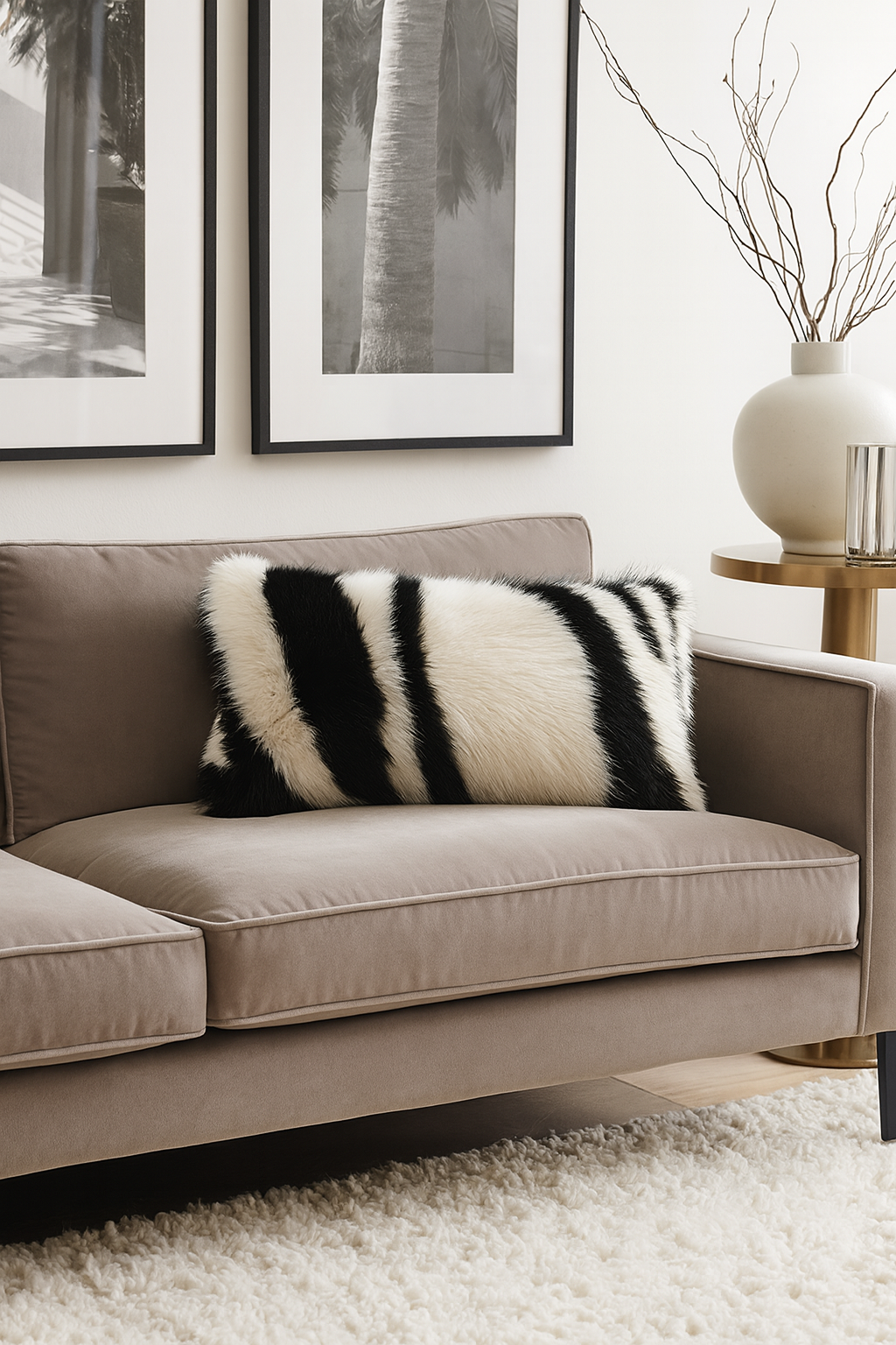 White and Black Zebra Stripe Faux Fur 12"X20" Throw Pillow