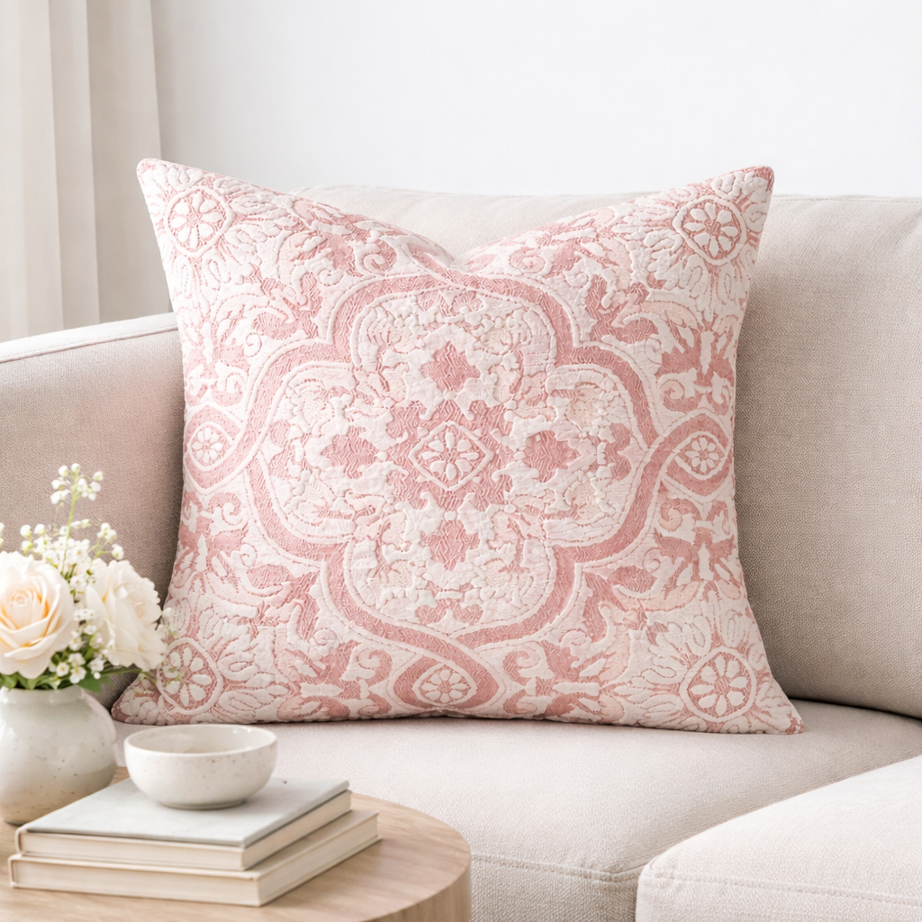 Pink Artisan Tile Pattern 18" Throw Pillow