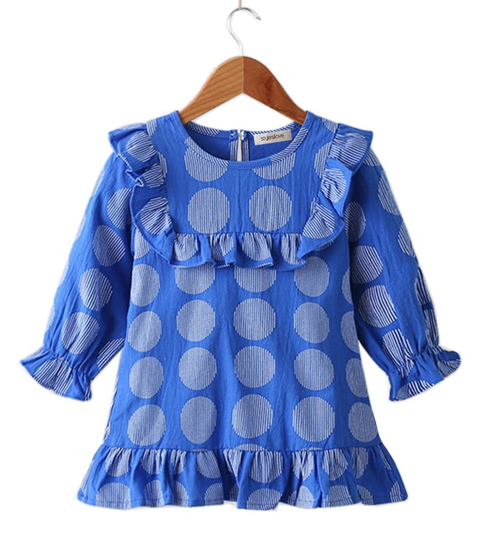 Blue Patterned Ruffle Toddler Girl Dress