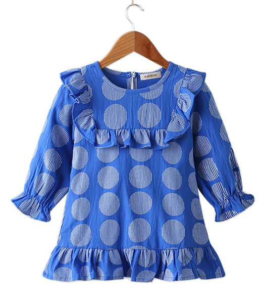 Blue Patterned Ruffle Toddler Girl Dress