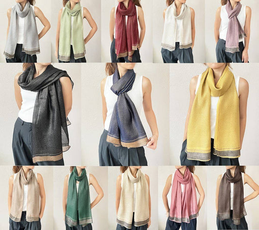 Shimmering Striped Silk Blend  Wrap Scarf
