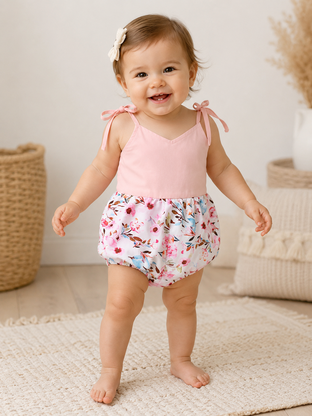Pink Floral Baby Sunsuit Romper