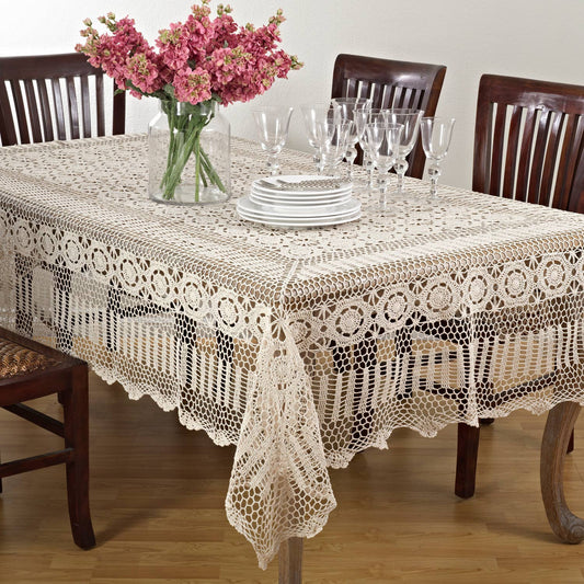 Raul869 - Beige Handmade Cotton Crochet Lace Tablecloth